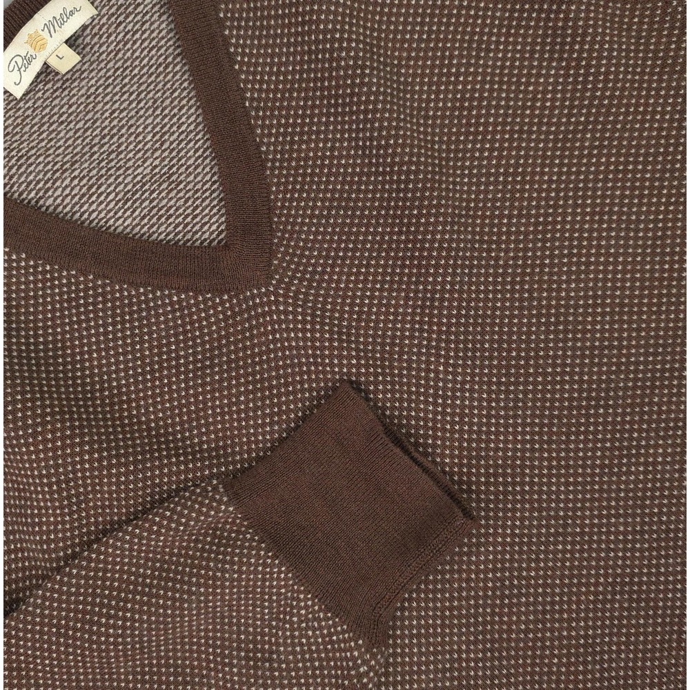 Peter Millar Sweater Mens Large Brown Merino Wool V Neck Knit Pullover Geometric